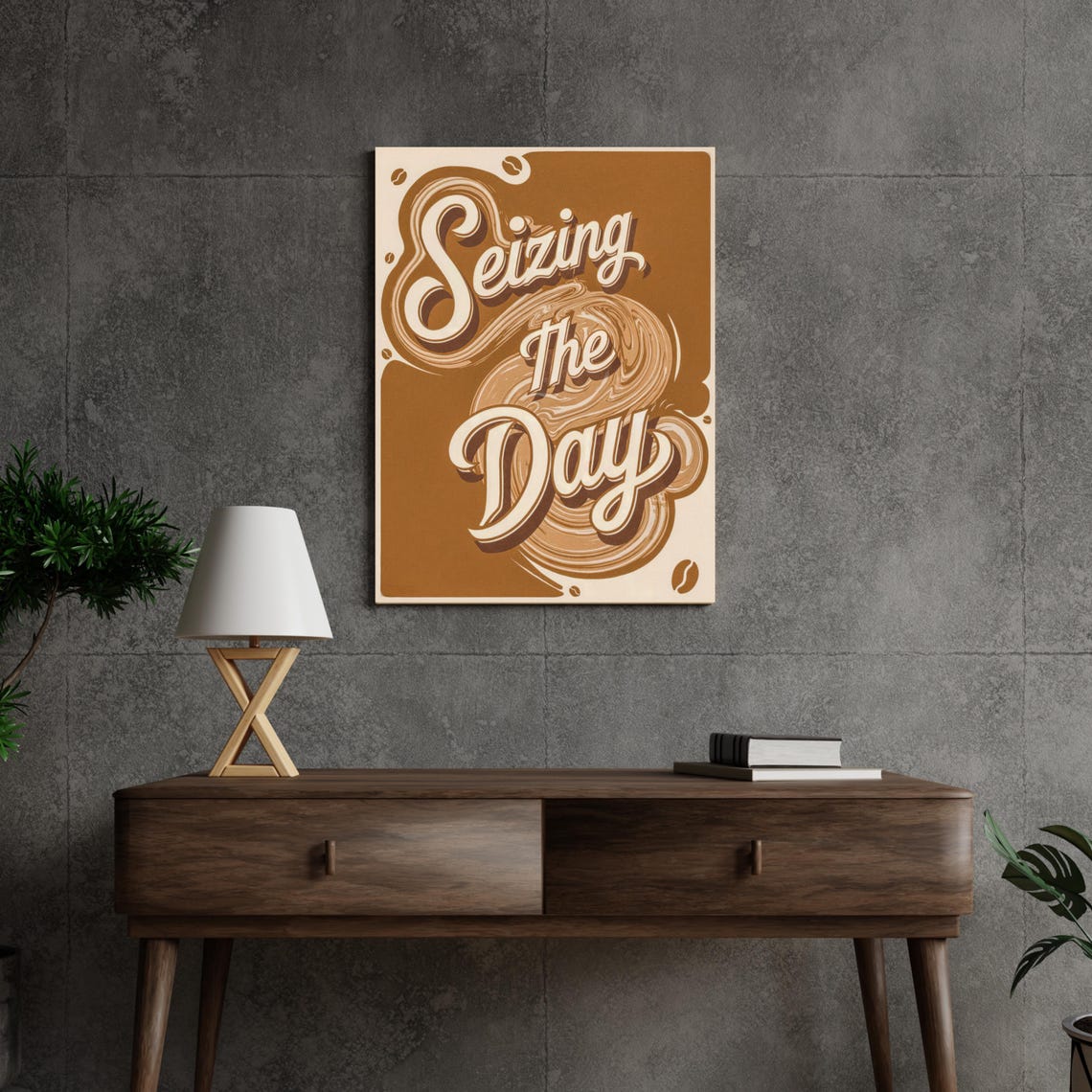 Seizing the Day Retro Coffee Lettering Swirl Vintage Kitchen Poster - Image 2