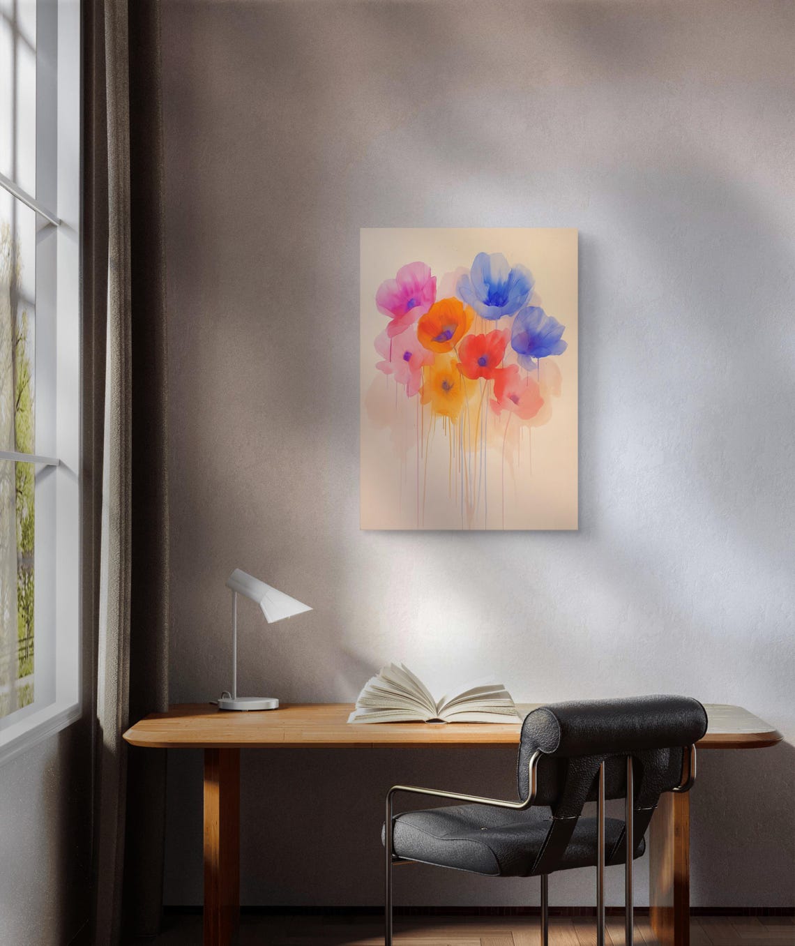 Soft Pastel Watercolor Floral Bouquet Dripping Stems Art Print Poster - Image 4