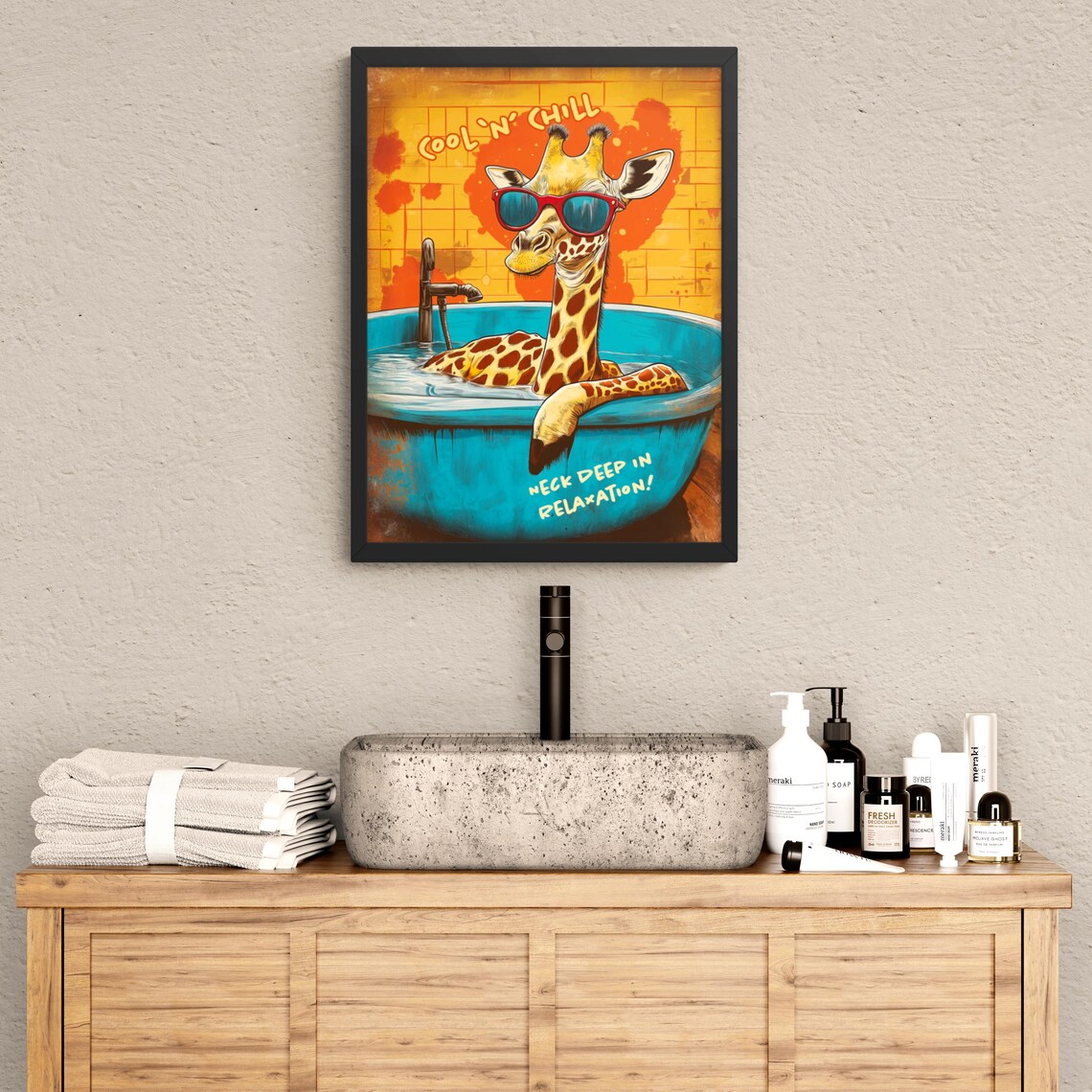 Cool Giraffe With Sunglasses Relaxing in Blue Bathtub Funny Animal Poster - Image 3