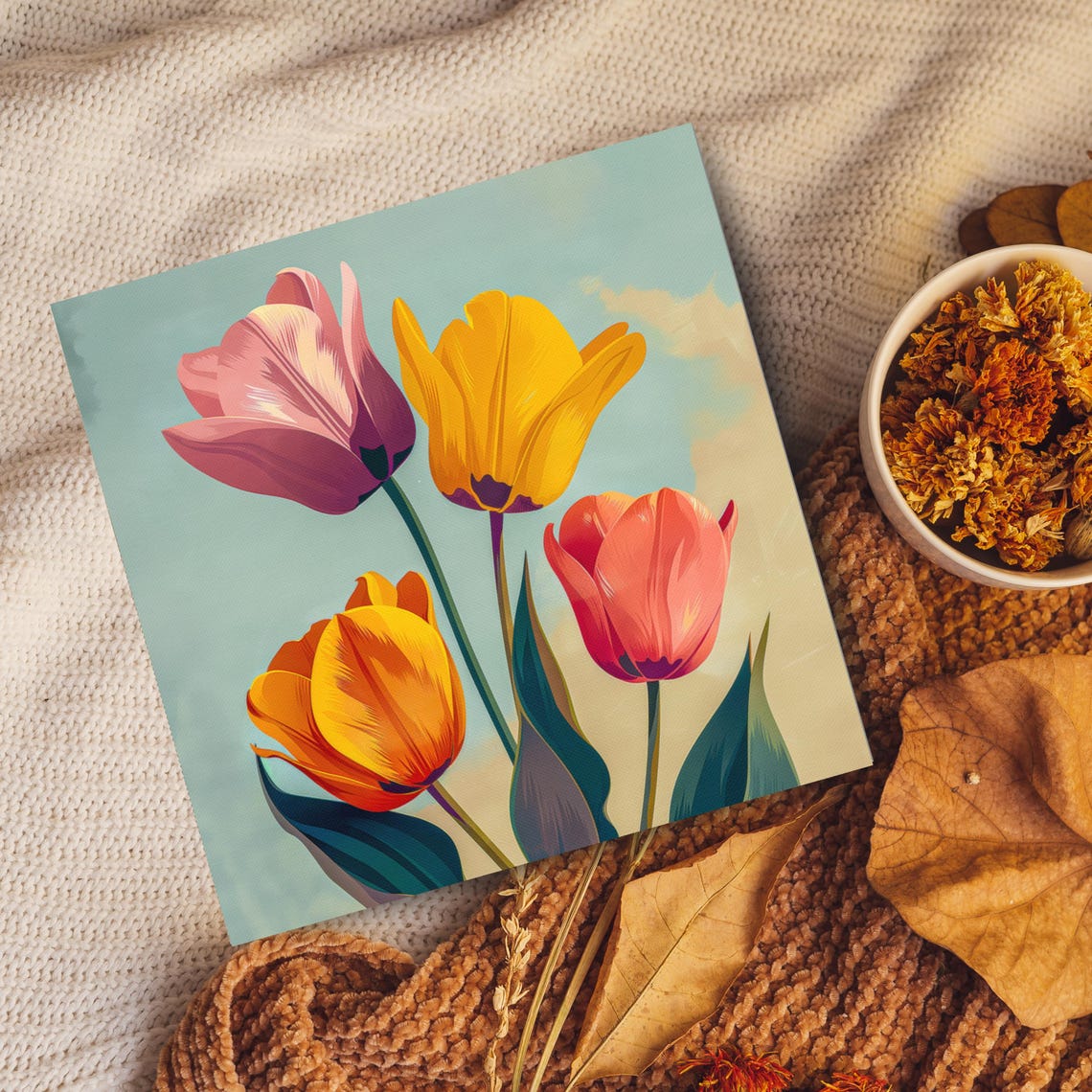 Pink Yellow Tulips Vintage Botanical Spring Floral Wall Art Poster - Image 4