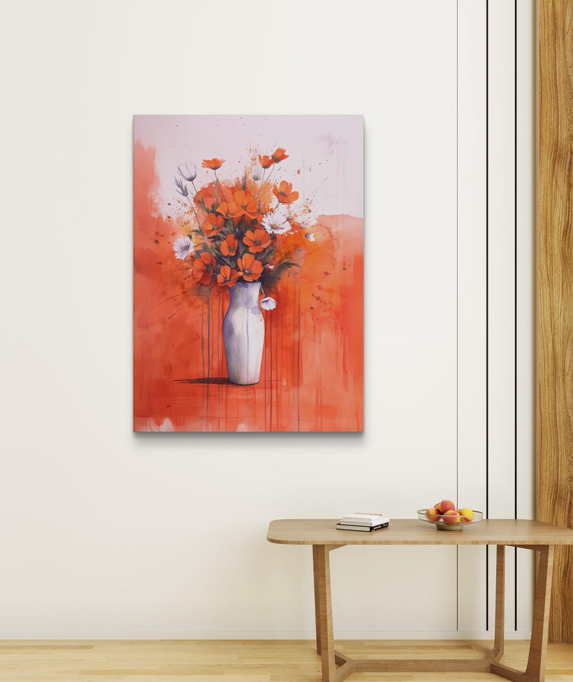 Vibrant Red Orange Floral Still Life Abstract Dripping Paint Poster - Image 4