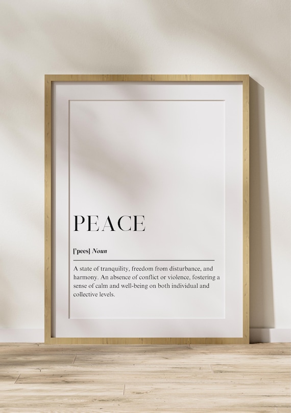 Peace Definition Poster Minimalist Quote Wall Art Inspirational Dictionary Print For Self Love