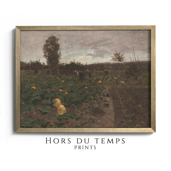 Pumpkin Harvest Field Vintage Farm Landscape Painting Fall Poster