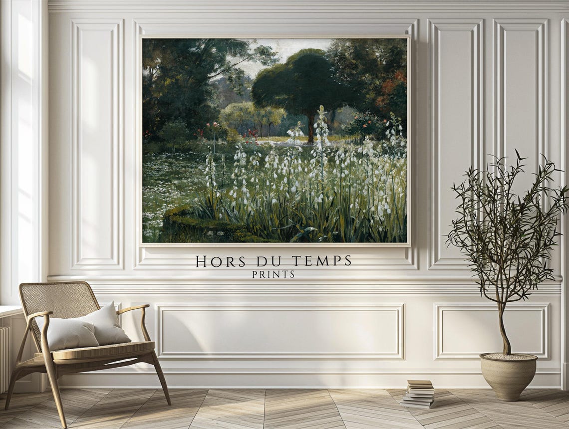 Vintage White Hyacinths Garden Dark Trees Spring Floral Poster - Image 2