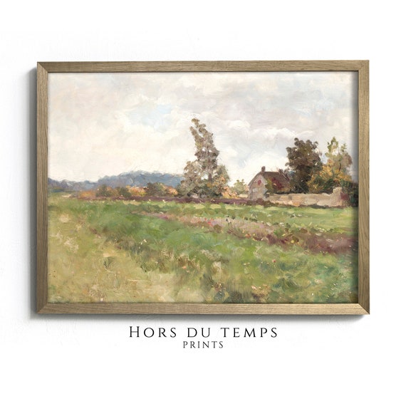 Green Meadow Countryside Landscape Painting Vintage Farmhouse Art Hors Du Temps Prints
