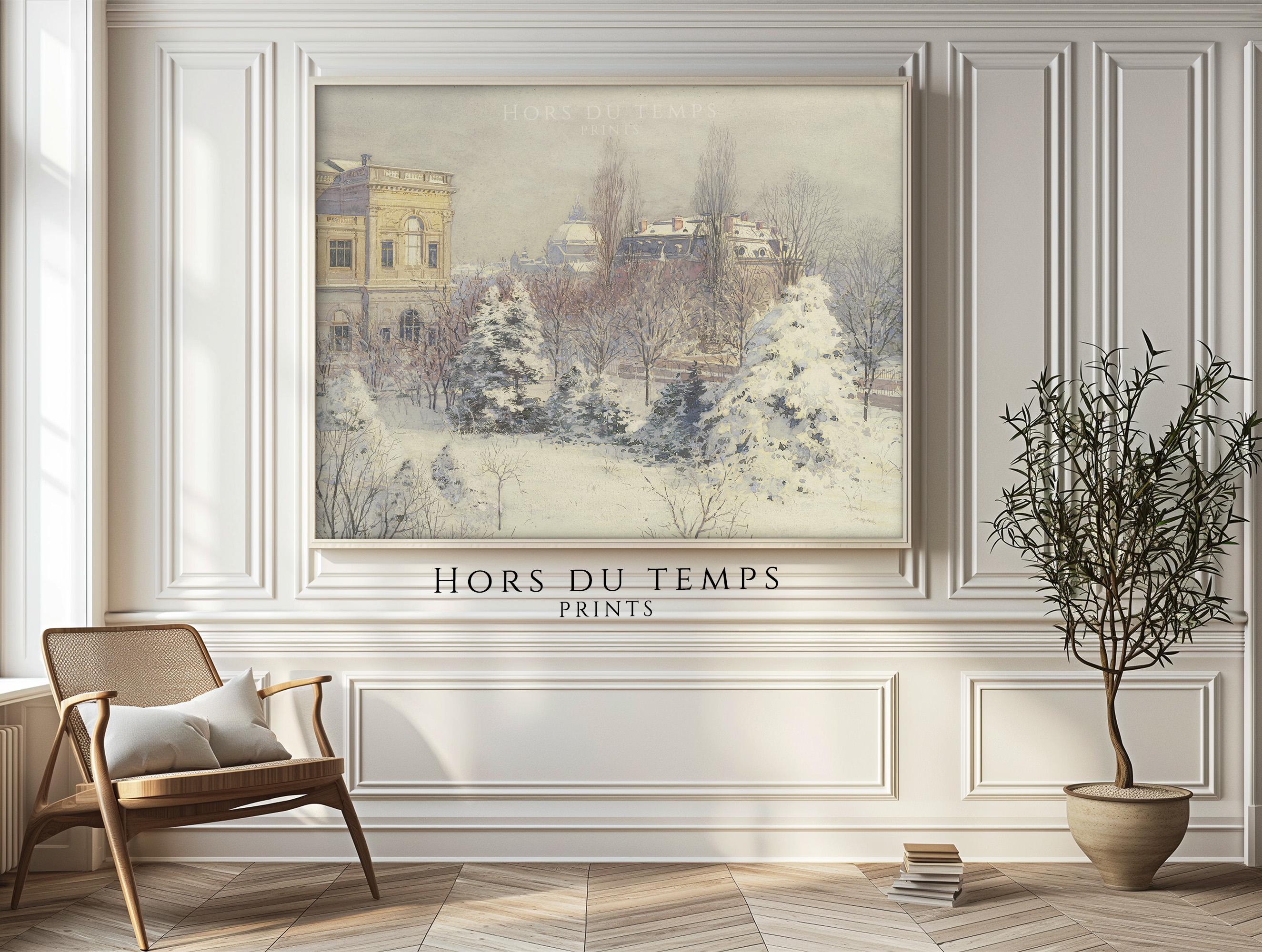 Snowy Garden Cityscape Pale Winter Palace Grounds Oil Painting Poster - Image 2