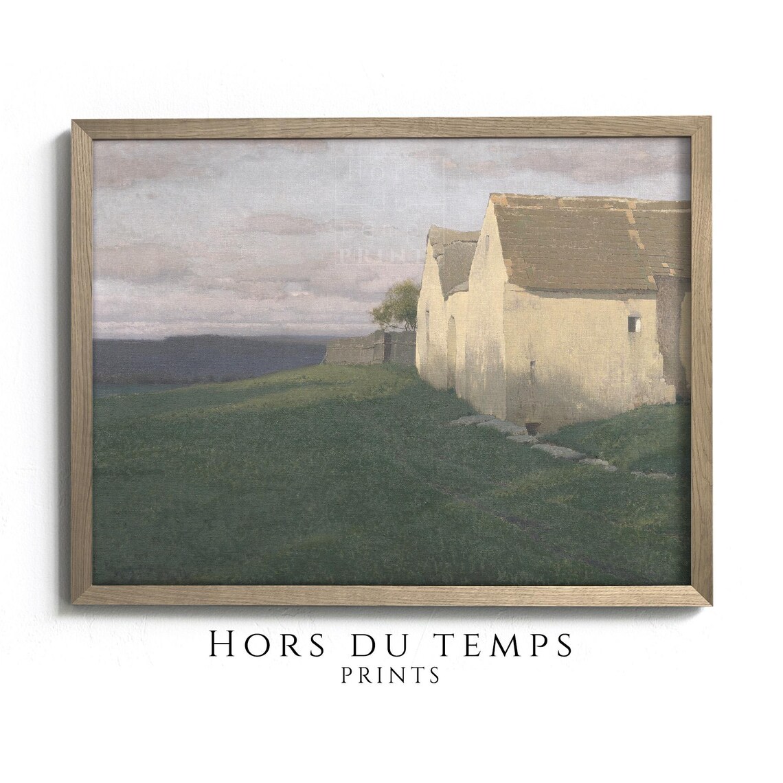 Vintage Whitewashed Farmhouse at Dusk Country Field Painting Poster