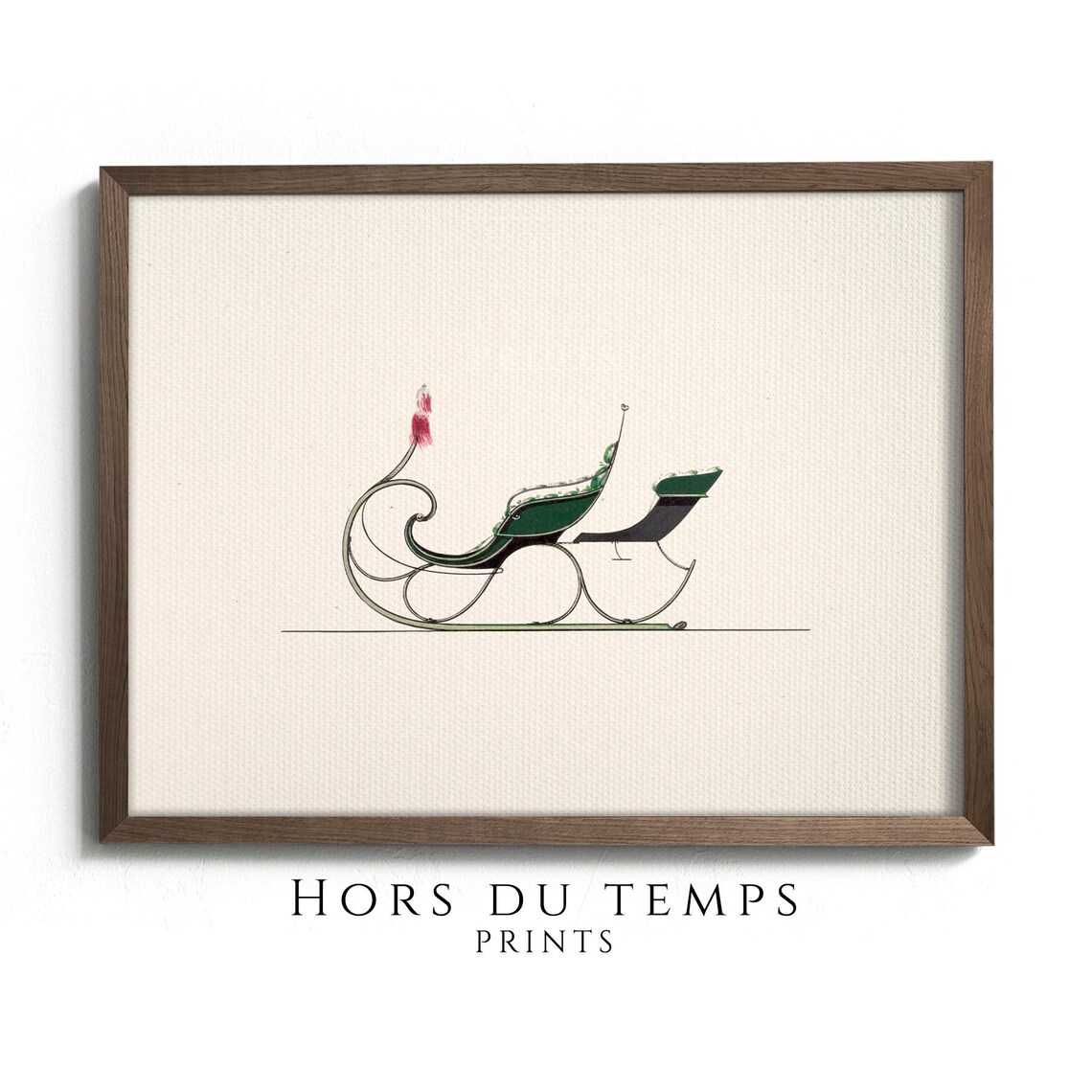 Vintage Green Sleigh Minimal Line Drawing Winter Holiday Poster