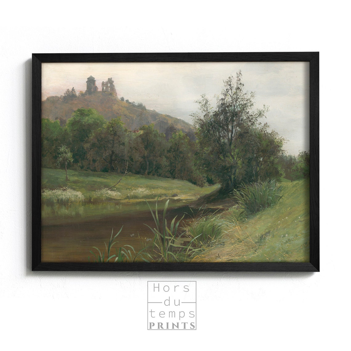 Castle Ruin on Hill Above River Romantic Vintage Landscape Art Poster - Image 2