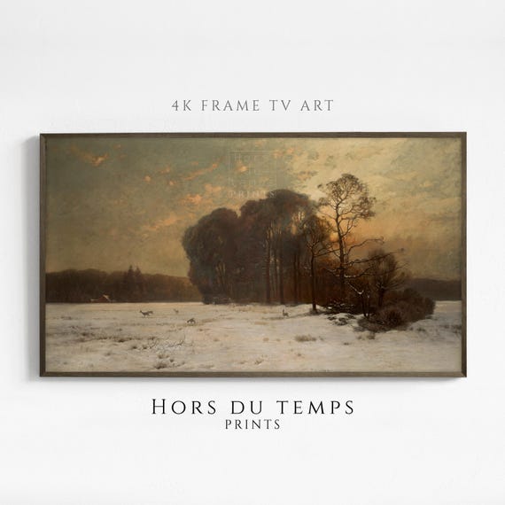 Snowy Field Landscape In Warm Tones Art For Frame Tv Vintage Cottagecore Painting Hors Du Temps Prints