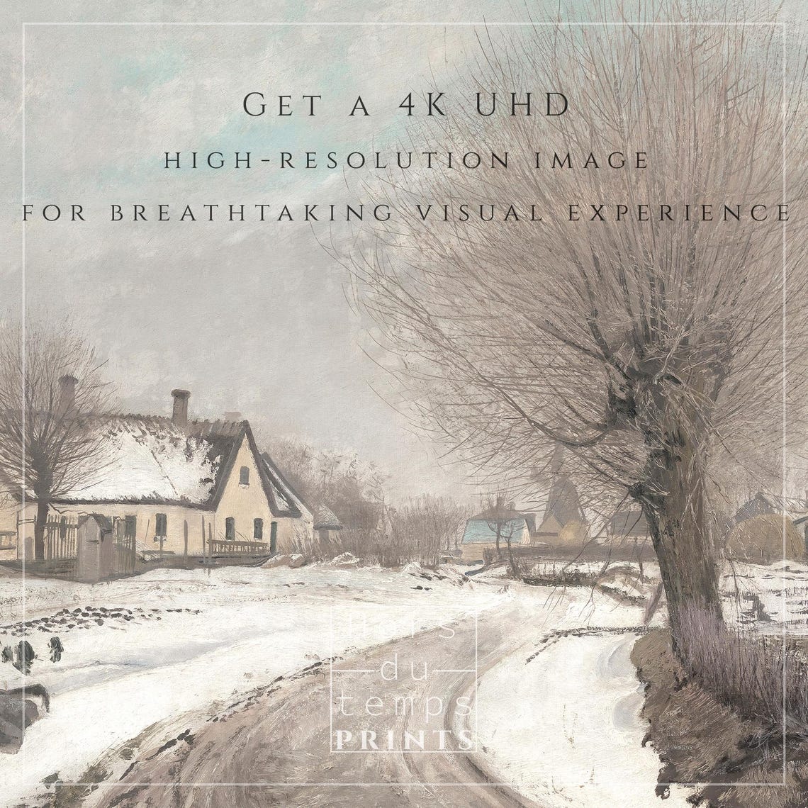 Snow Covered Village Houses Bare Tree Vintage Winter Painting Poster - Image 2