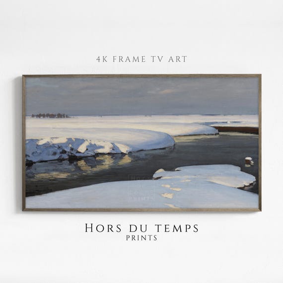 Snowy Landscape With A River Muted Art For Frame Tv Vintage Cottagecore Painting Hors Du Temps Prints