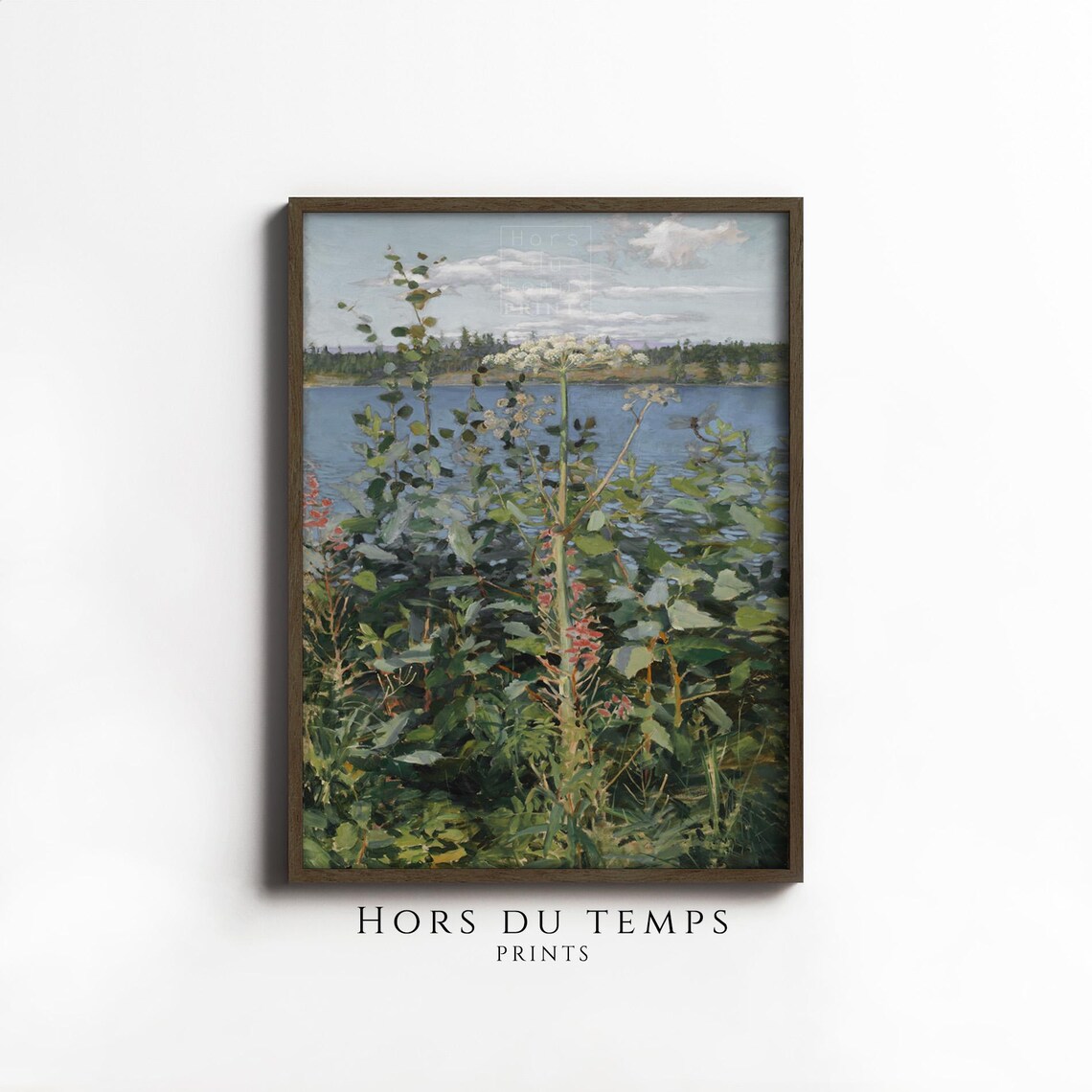 Lakeside Wildflower Meadow Blue Water Vintage Botanical Poster