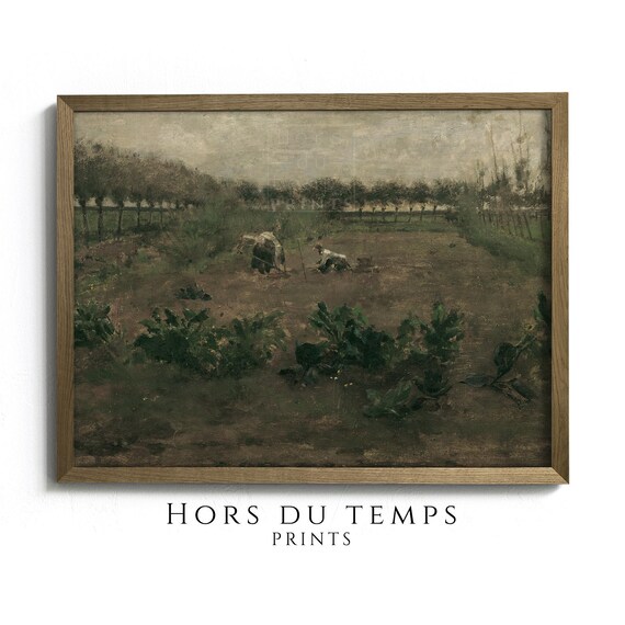 Vegetable Garden Painting Landscape With Muted Green Tones Village Farmhouse Vintage Art Hors Du Temps Prints