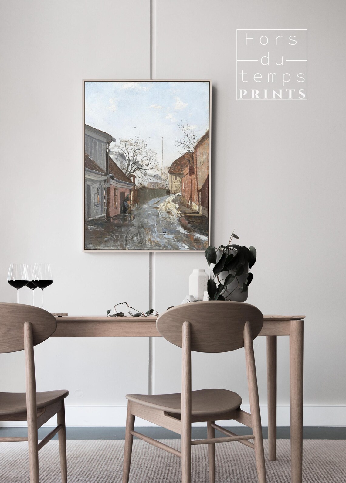 Muted Snowy Town Street Slushy Lane Old Houses Vintage Winter Poster - Image 2