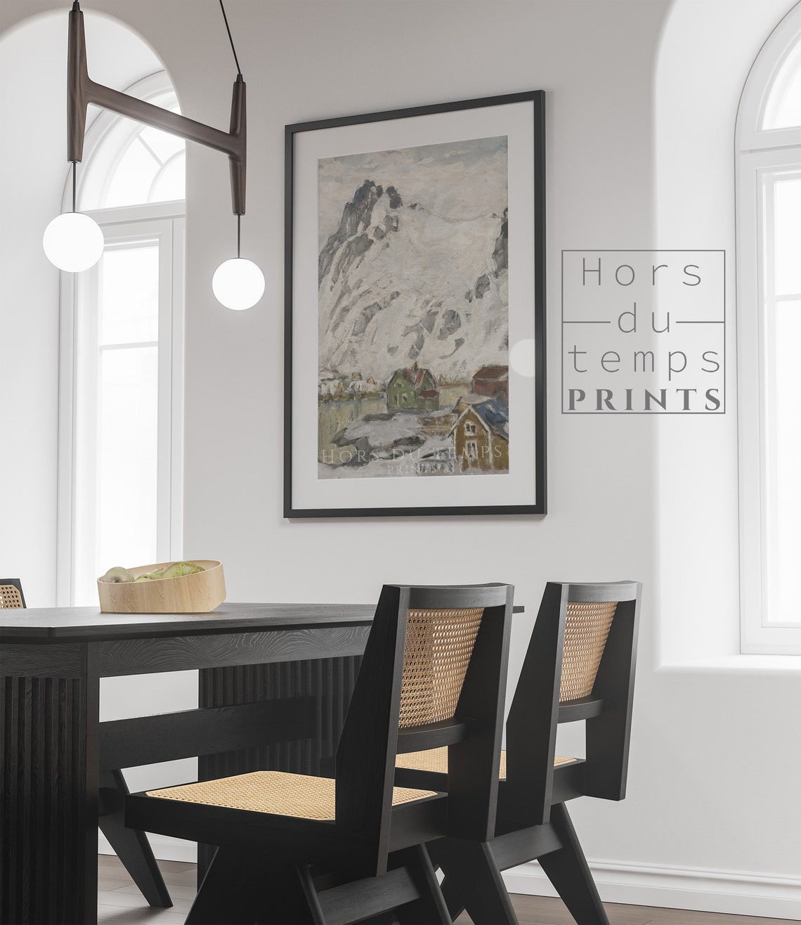 Snow Mountain Peak Above a Village Winter Alpine Landscape Poster - Image 2