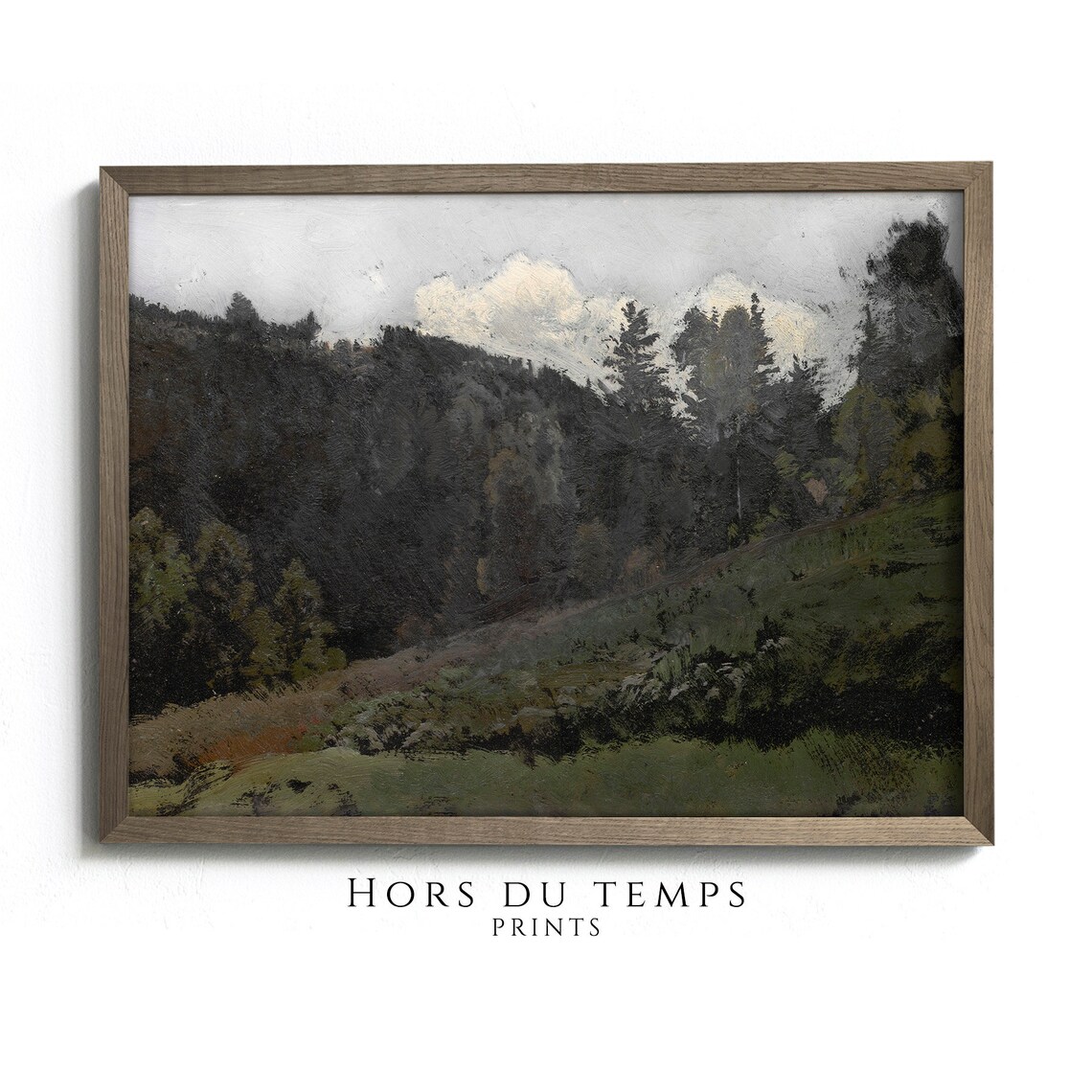 Dark Forest Slope Moody Pines Deep Vintage Oil Painting Poster