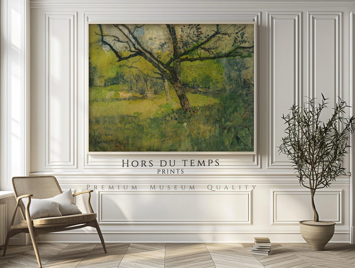Vintage Old Tree Green Meadow Expressive Brushwork Nature Poster - Image 2