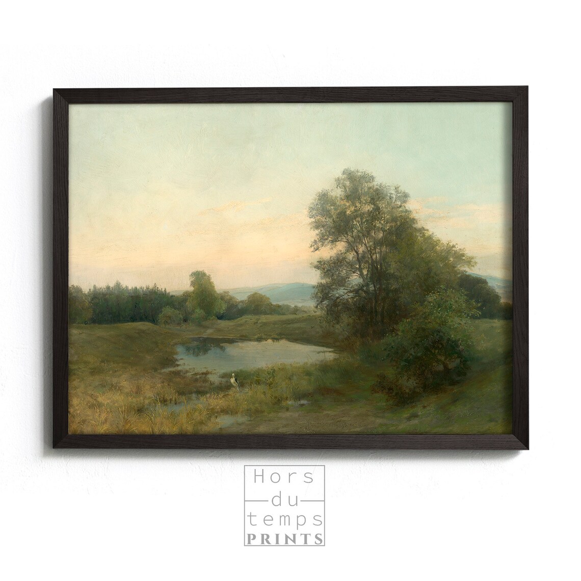 Tranquil Pond at Dusk Pastoral Oil Painting Serene Meadows Art Poster - Image 2