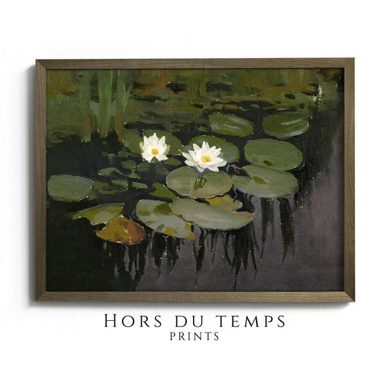 Water Lilies Painting Spring Flowers In Bloom Antique Farmhouse Rustic Art Hors Du Temps Prints