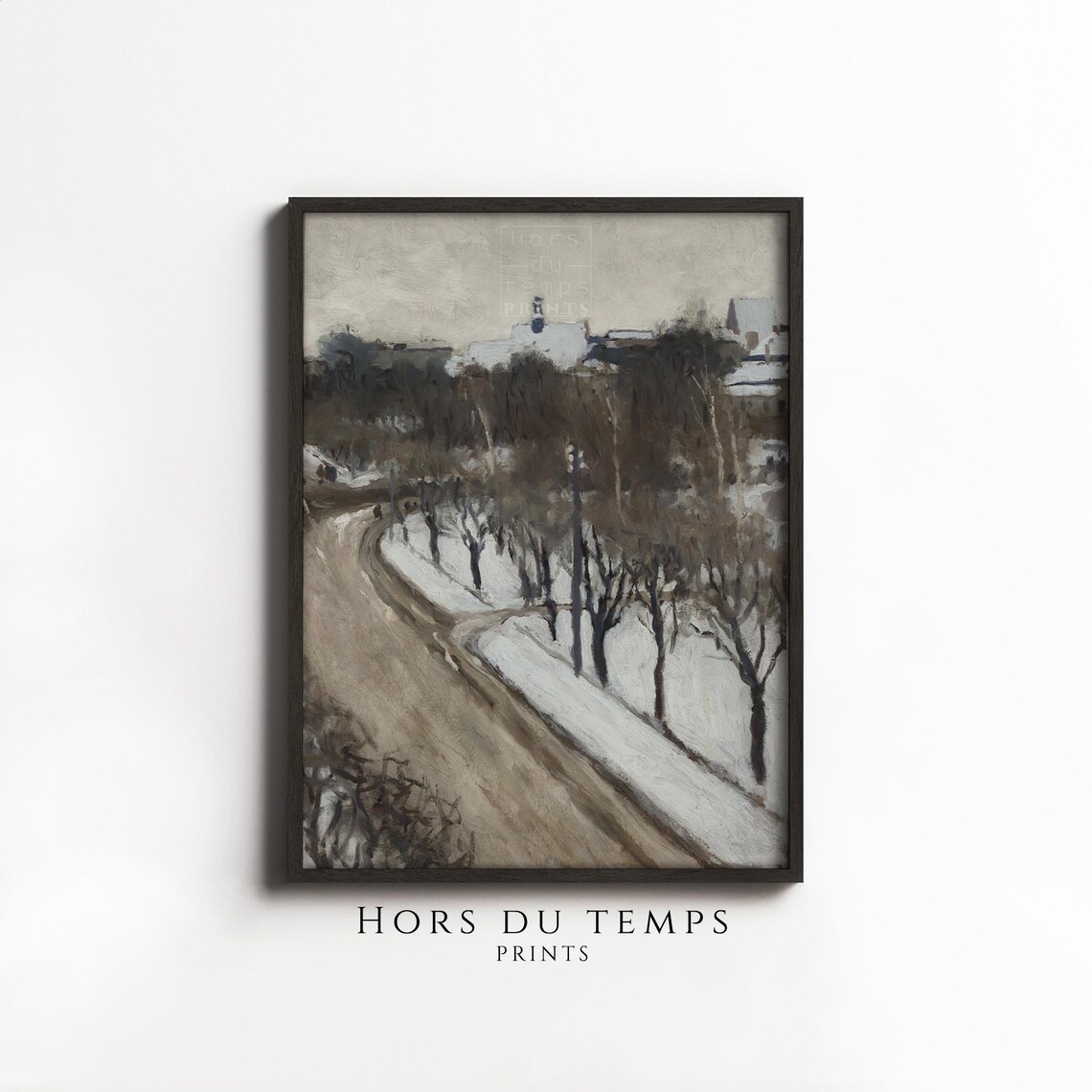 Snowy Town Street Muted Vintage Winter Cityscape Oil Painting Poster