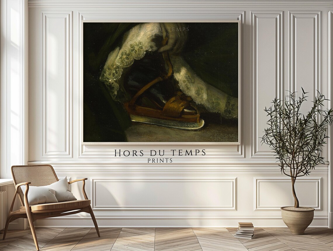 Vintage Ice Skate Still Life Moody Dark Green Antique Oil Painting Poster - Image 2