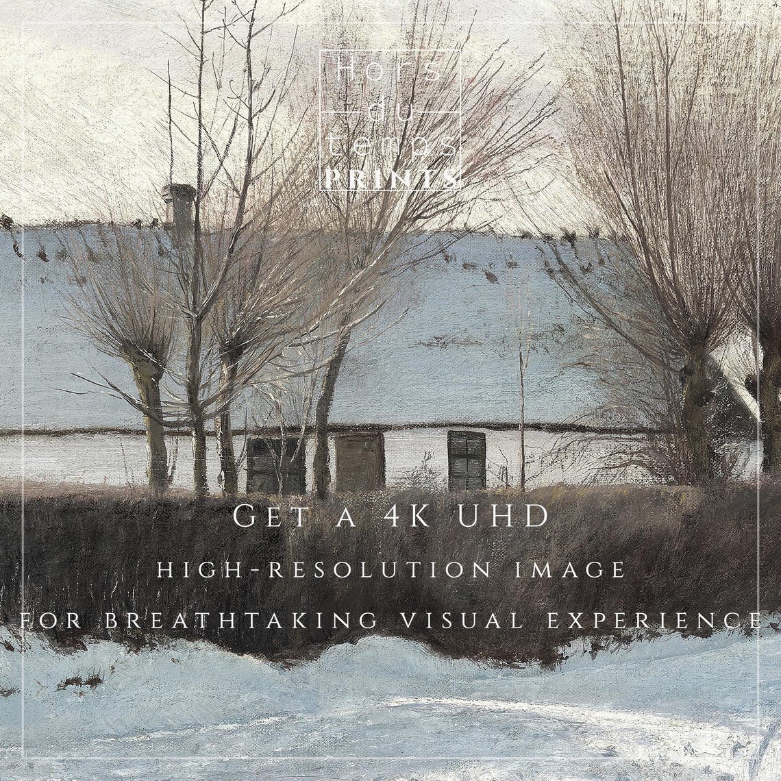 Snowy Farm Buildings With Hedgerow Vintage Winter Painting Poster - Image 2