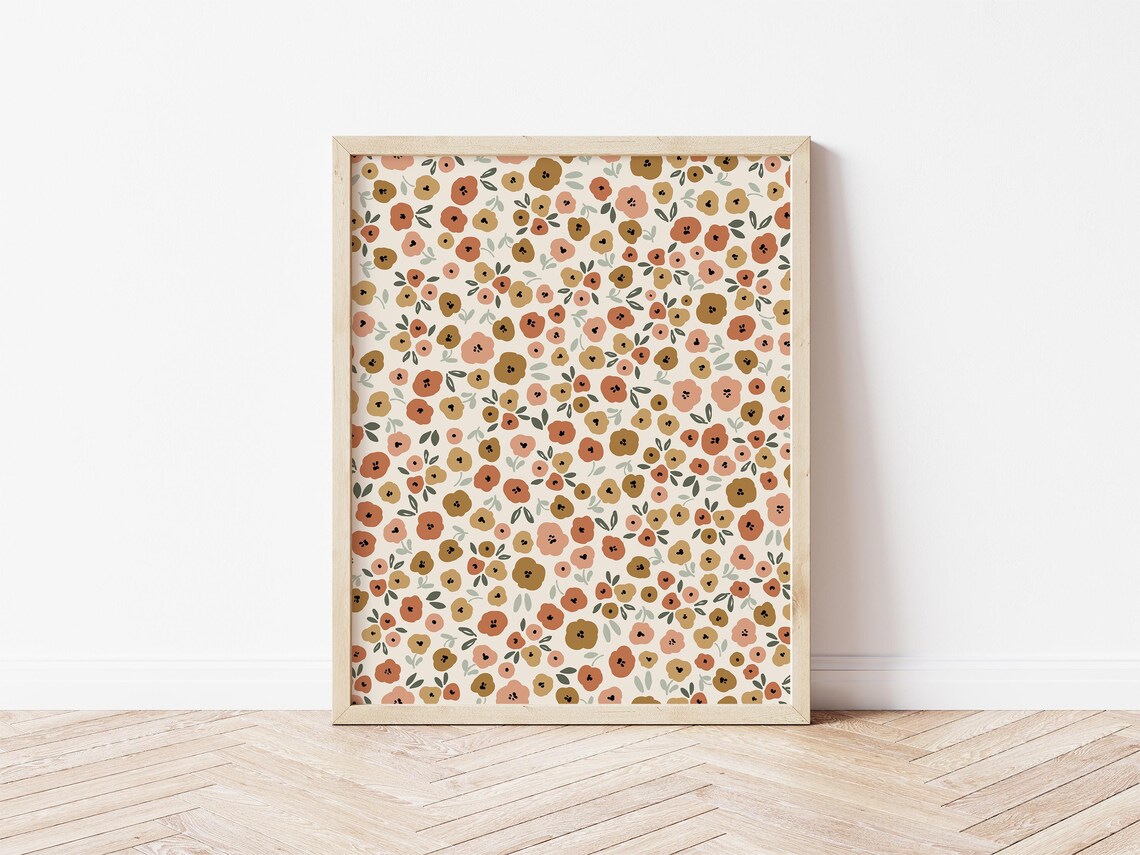 Floral Fall Pattern Boho Fall Fall Nursery Wall Art Cute Autumn Pattern Print Neutral Fall Pattern Autumn Flowers Pattern Art - Image 2