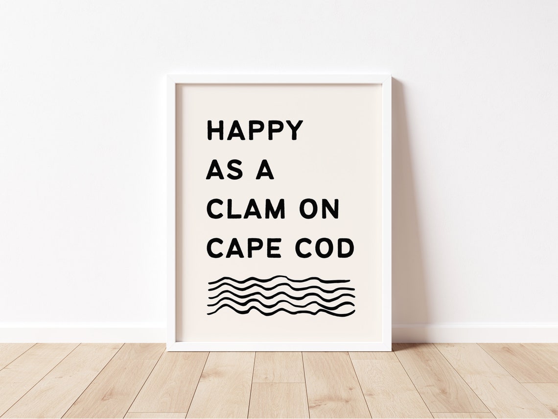 Happy As A Clam On Cape Cod Bold Black Typography Beach Poster - Image 2