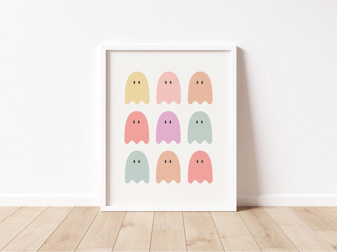 Pastel Ghosts Minimal Grid Nine Cute Ghosts Halloween Art Print - Image 2