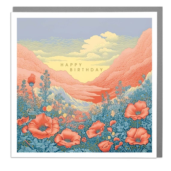 Poppy Fields Happy Birthday Card