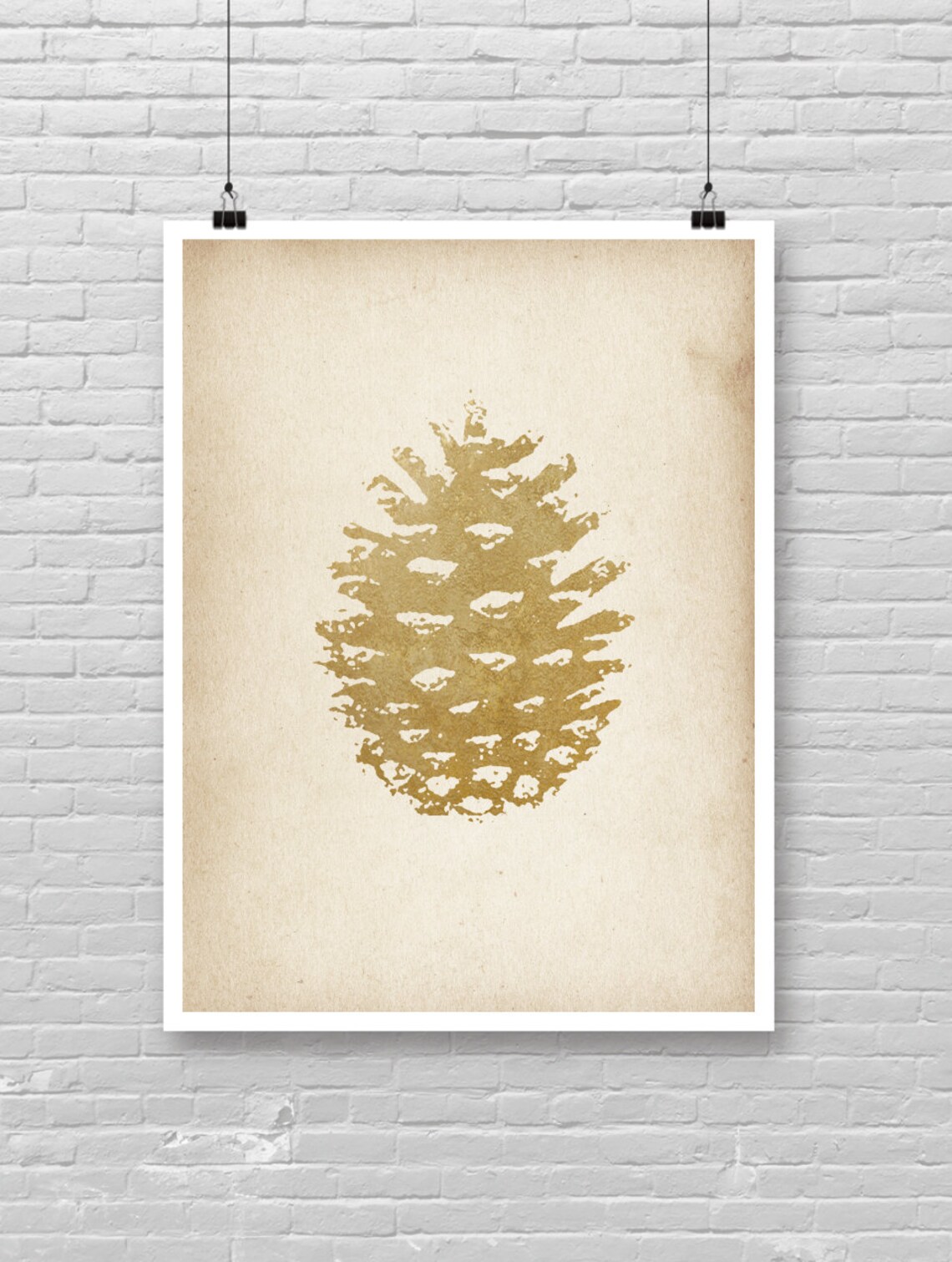 Vintage Gold Pinecone Silhouette Botanical Winter Wall Decor Art Poster