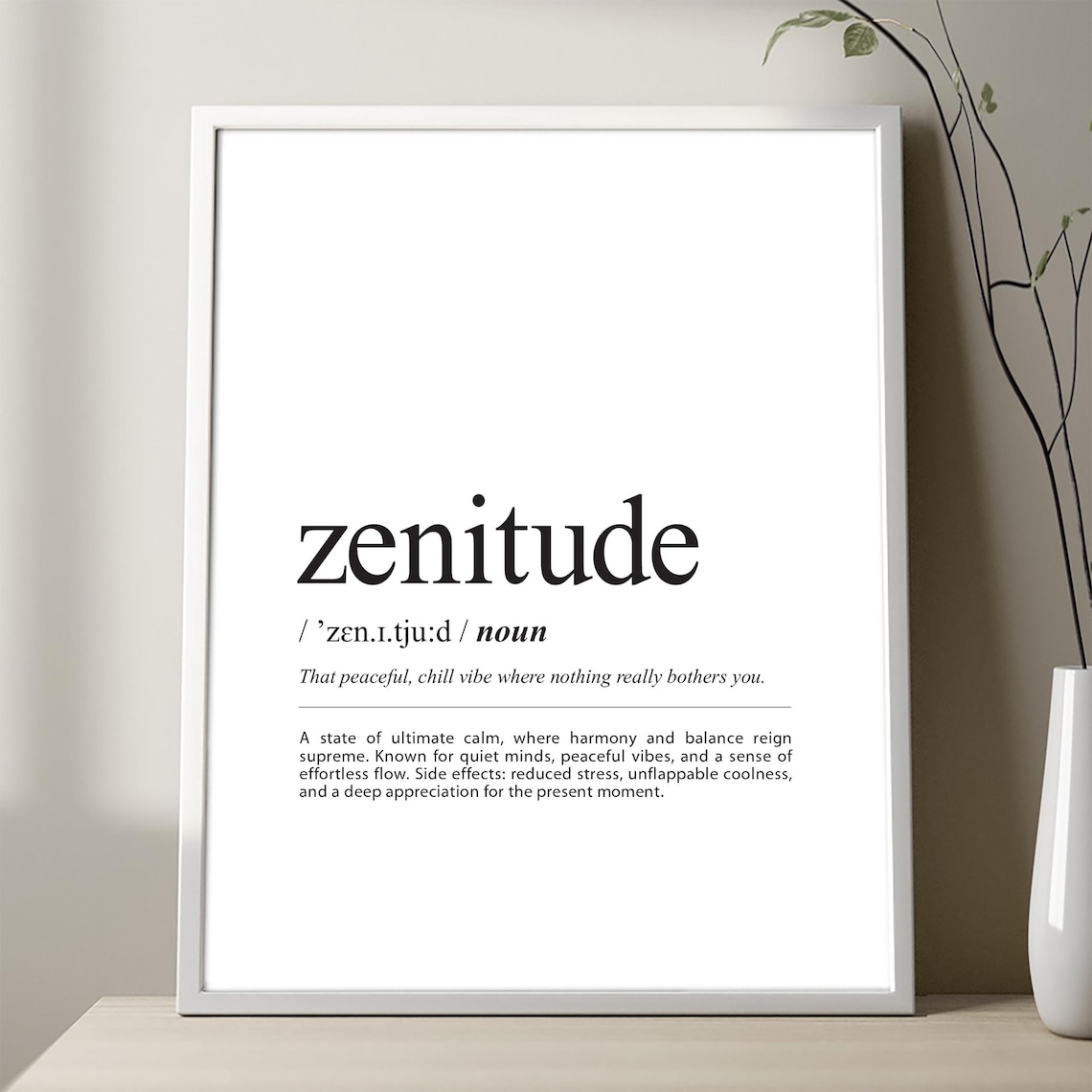 Zenitude Definition Print Poster Minimalist Black And White Zen Wall Art Decor