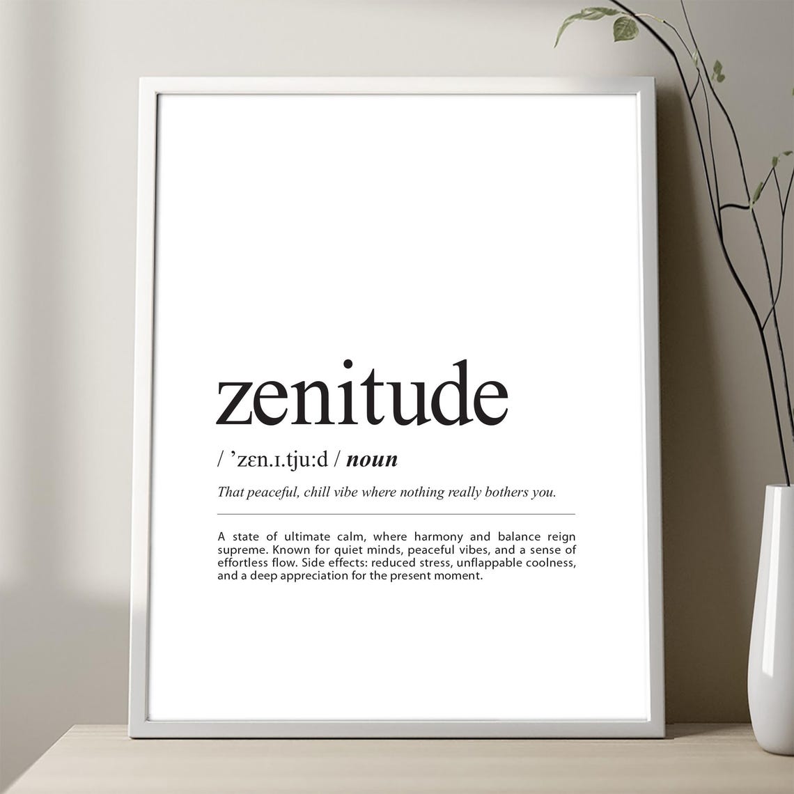 Zenitude Dictionary Definition Typography Calm Minimalist Quote Poster