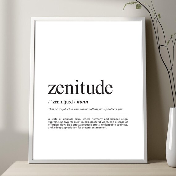 Zenitude Definition Print Poster Minimalist Black And White Zen Wall Art Decor