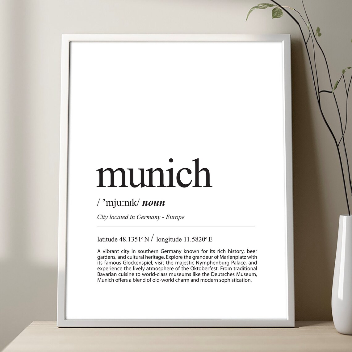 Munich Definition Print City Poster Travel Minimalist Germany Wall Decor