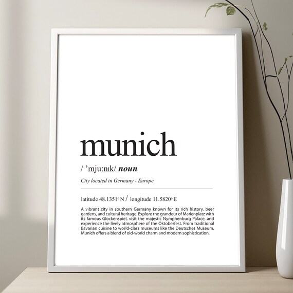 Munich Definition Print City Poster Travel Minimalist Germany Wall Decor