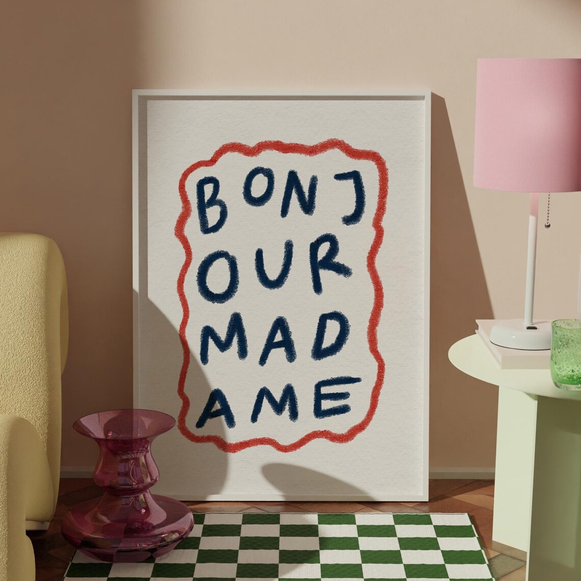 Bonjour Madame Handdrawn French Art Print, Europe