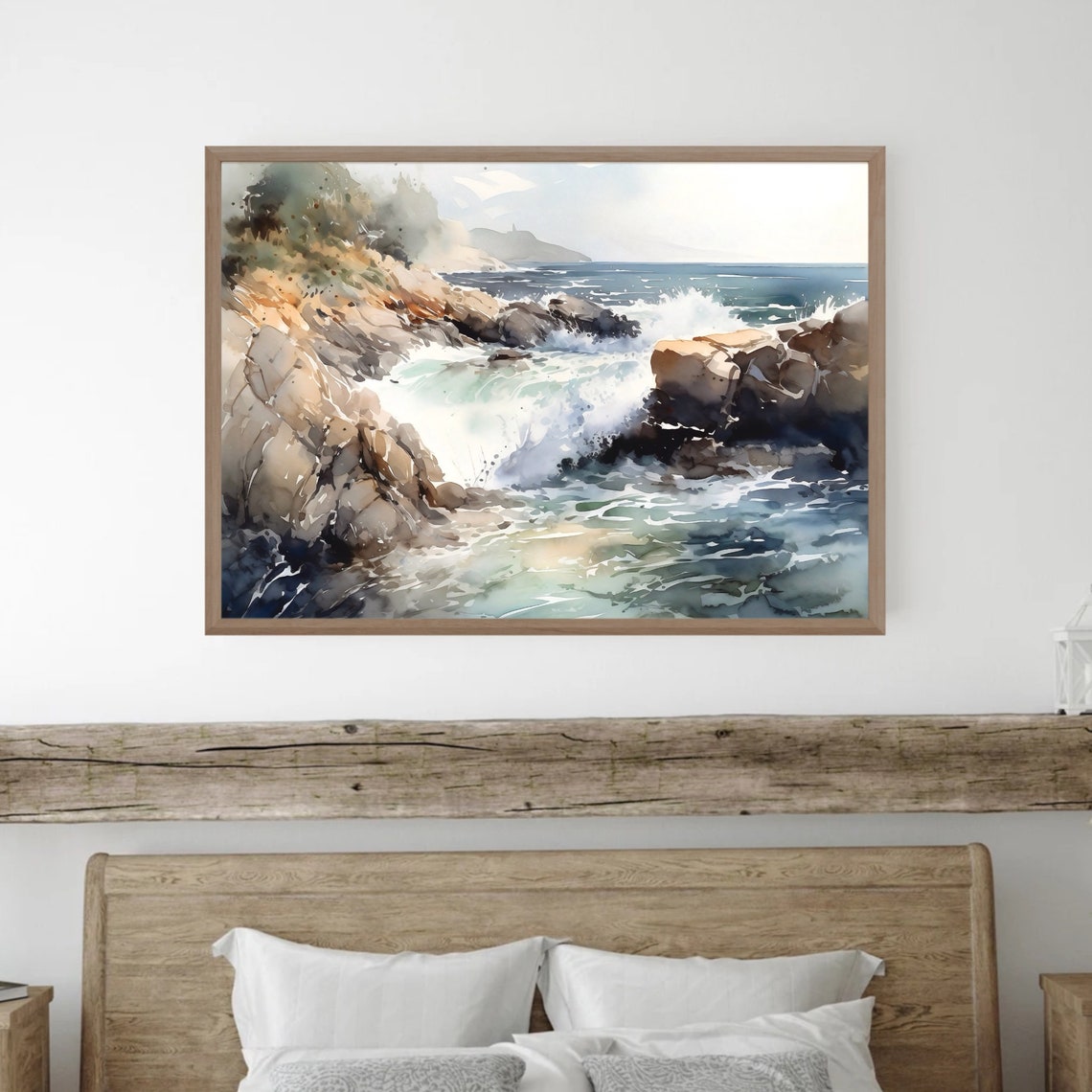 Rocky Shoreline Crashing Waves Ocean Watercolor Seascape Poster - Image 5