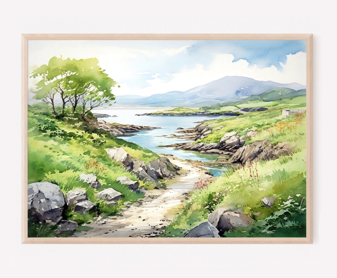 Ring Of Kerry Watercolor Painting Art Print, Ireland