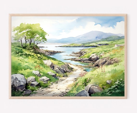 Ring Of Kerry Watercolor Painting Art Print, Ireland