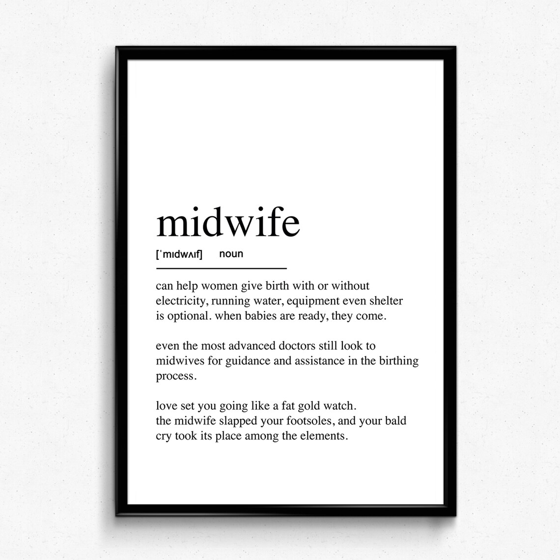 Midwife Definition Art Print, Student Gift