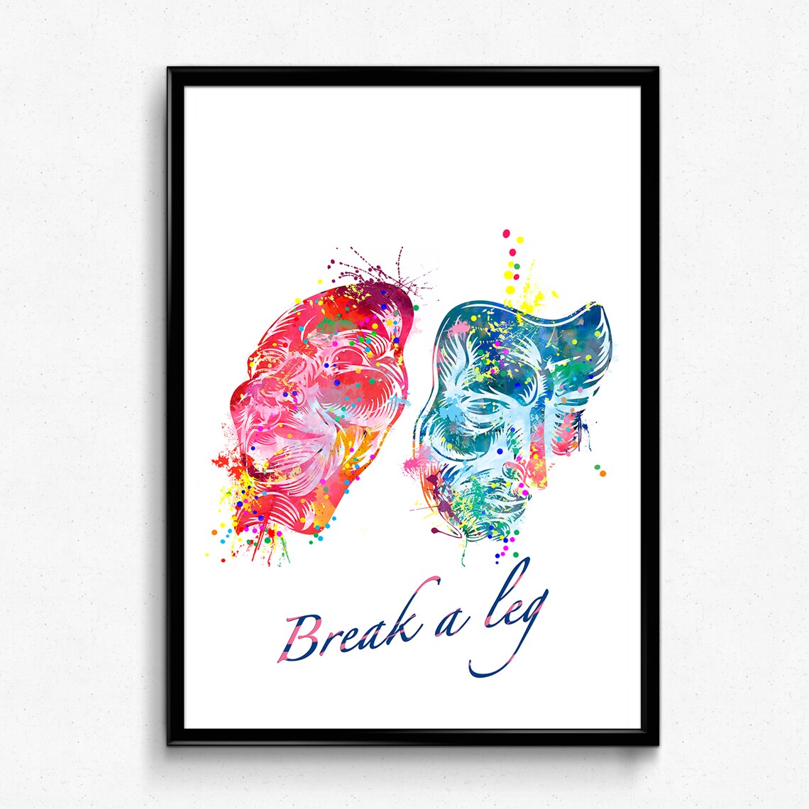 Comedy Tragedy Masks Watercolor Poster, Theater Art