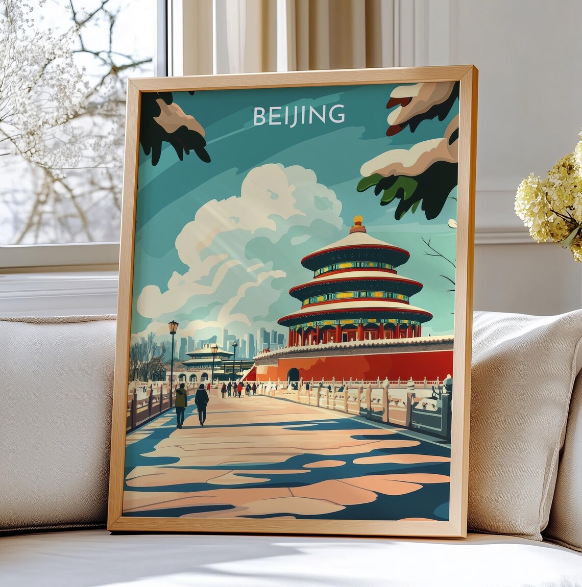 Beijing Temple of Heaven Iconic Red Hall Winter Snow Travel Poster