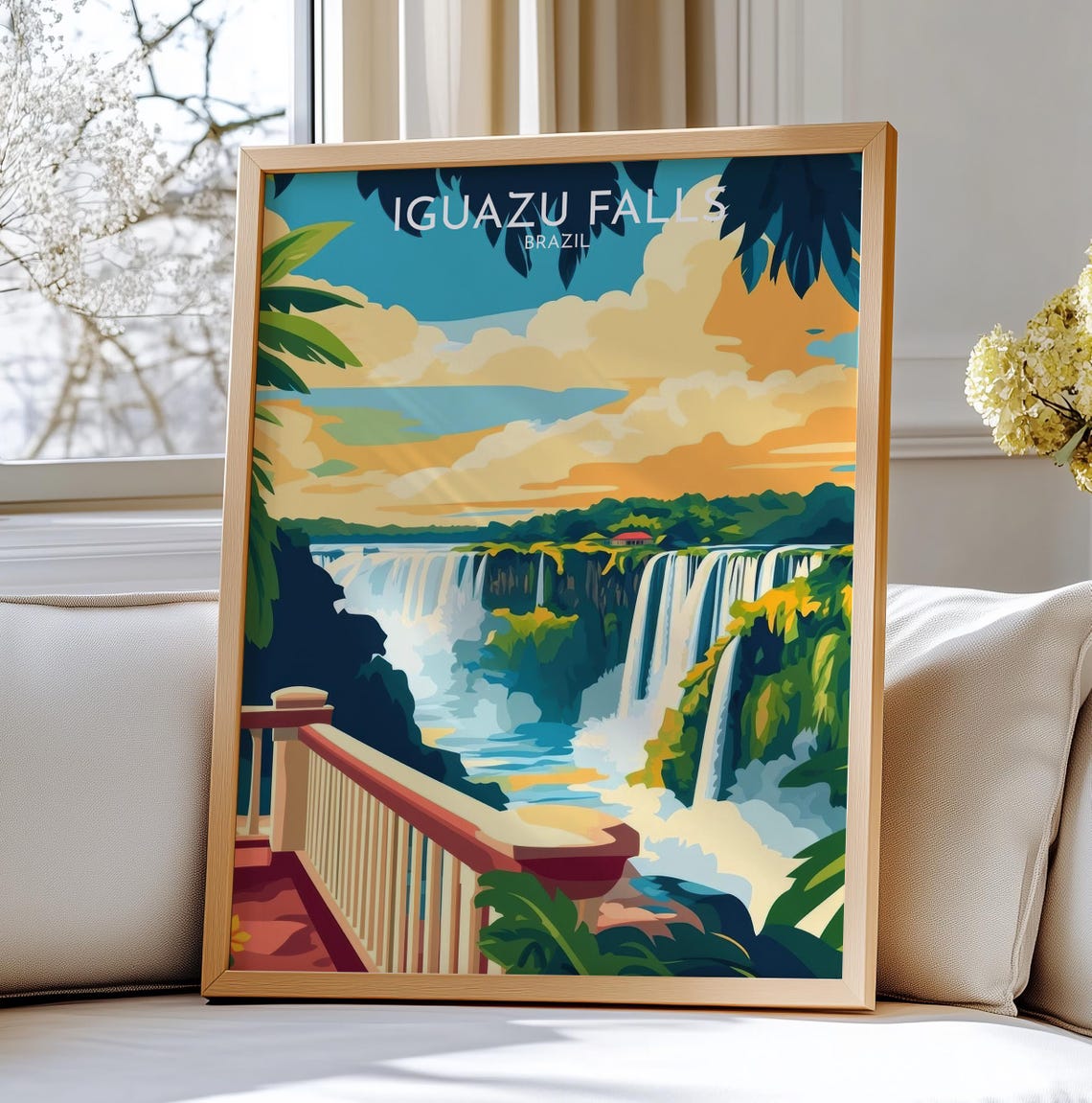 Iguazu Falls Brazil Viewing Platform Scenic Cascade Travel Poster