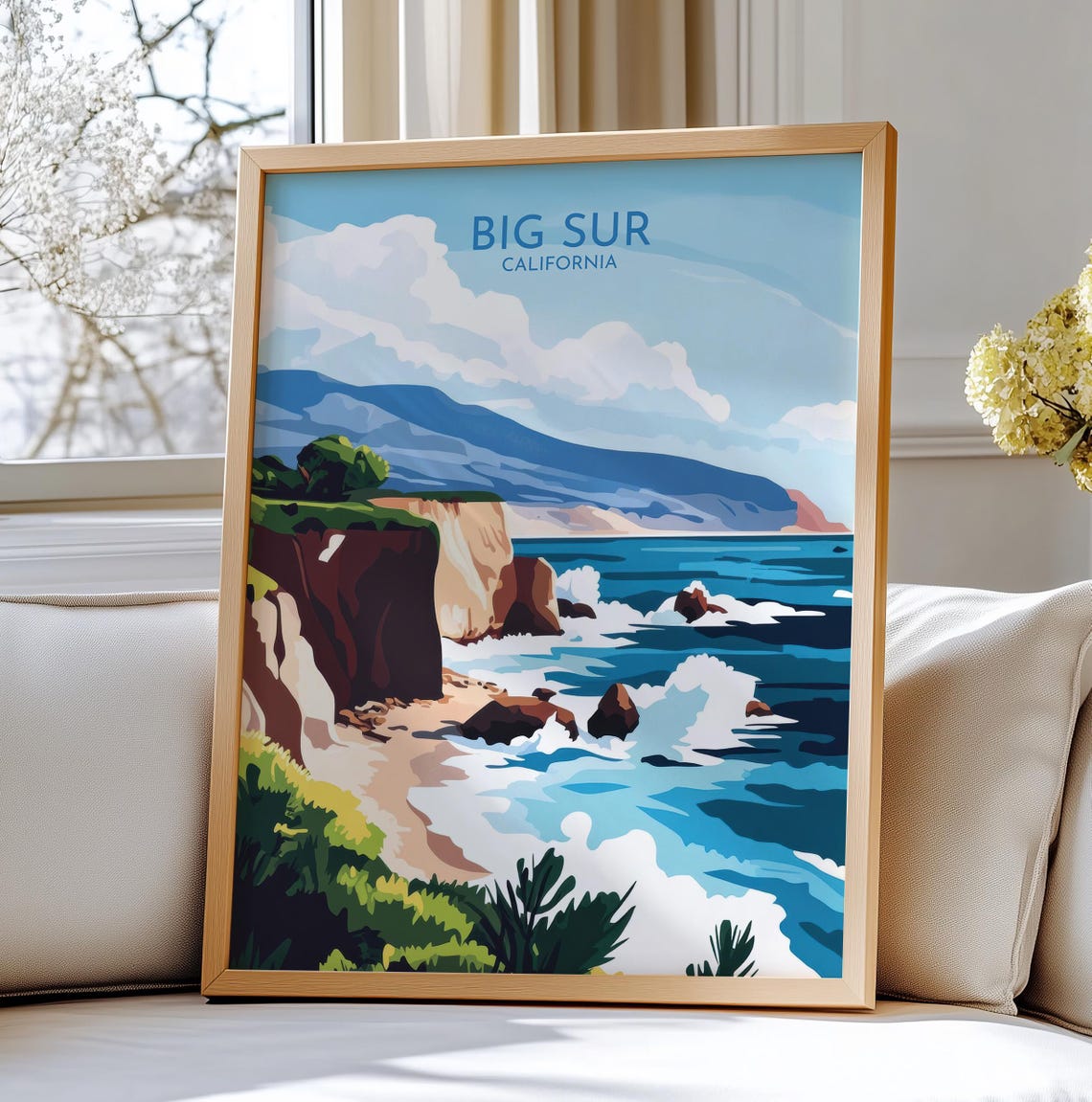 Big Sur California Coastal Travel Poster Rugged Cliffs and Ocean Waves