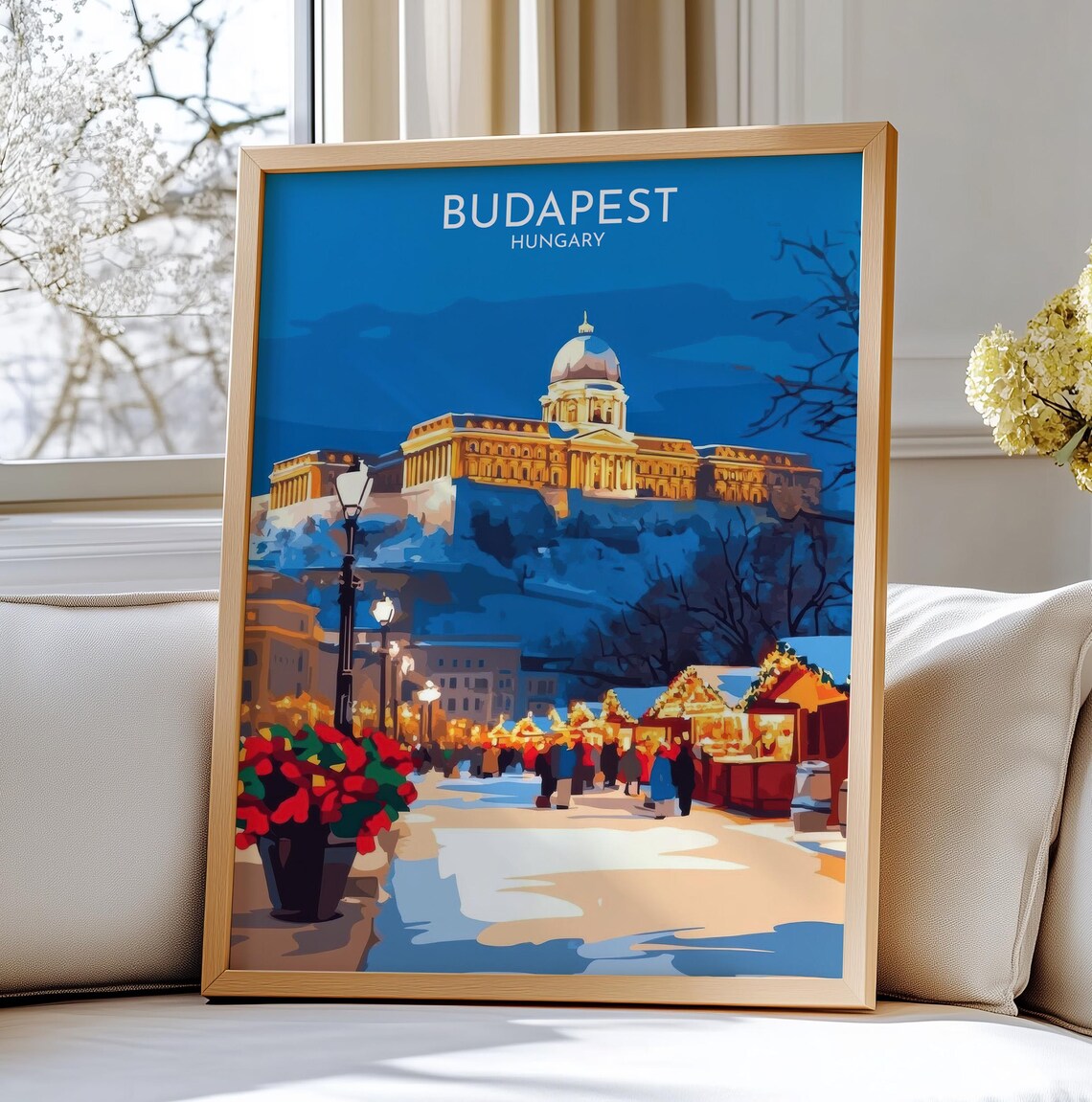 Budapest Hungary Winter Buda Castle Christmas Market Travel Poster
