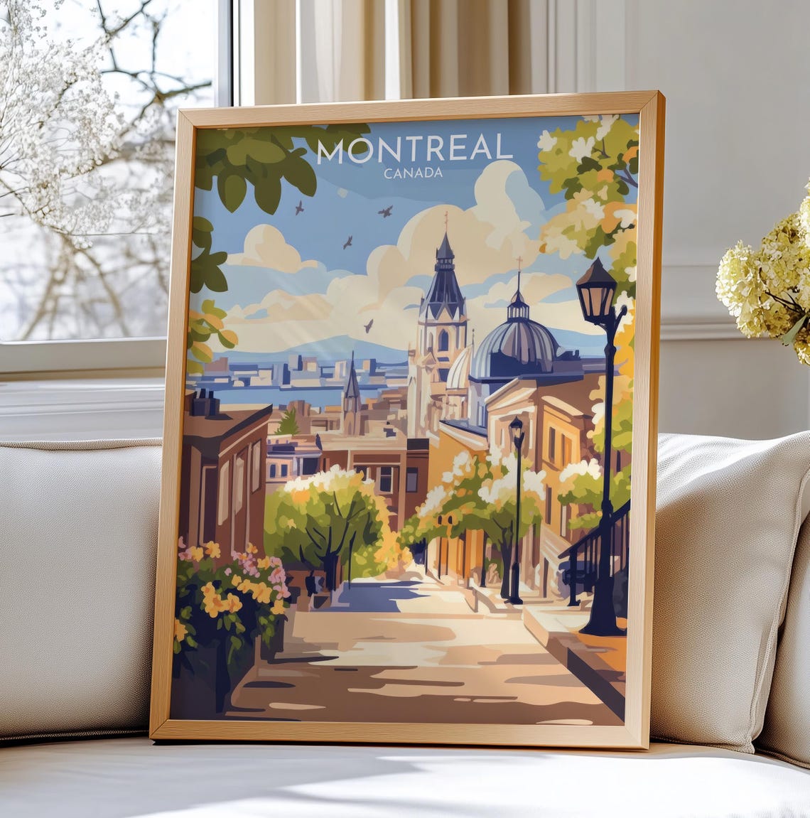 Montreal Canada Old Town Church Street Vintage Travel Poster
