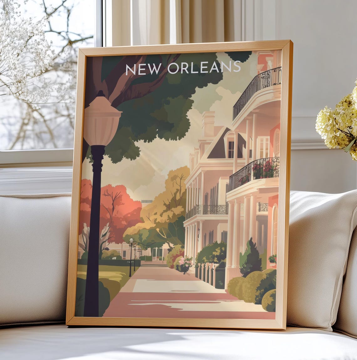 New Orleans Garden District Mansion Street Retro Travel Poster