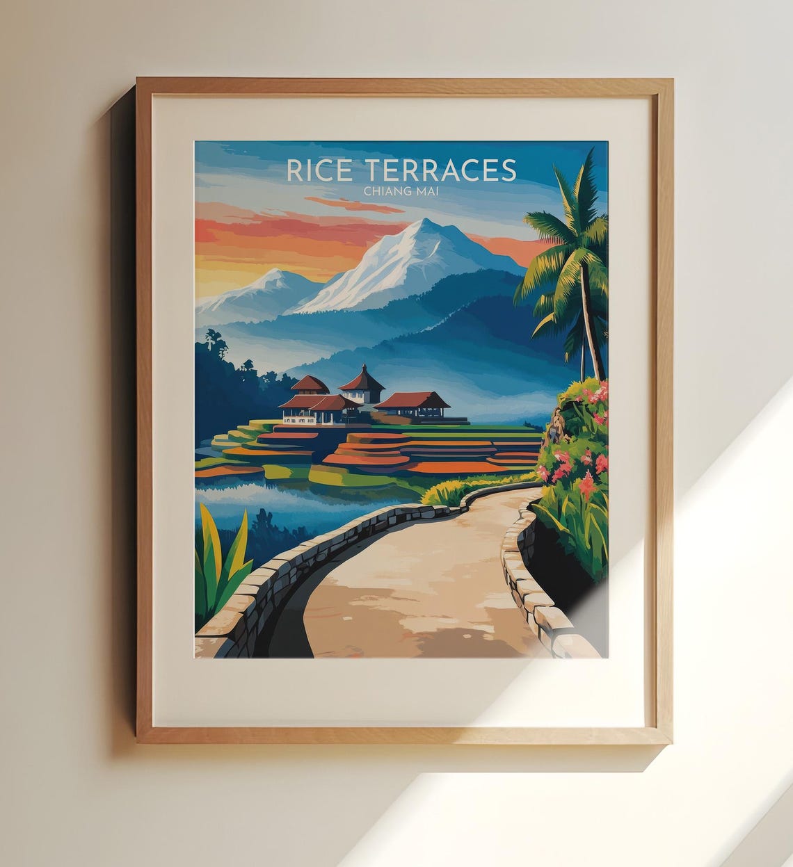 Rice Terraces Chiang Mai Sunset Mountain Glow Vintage Travel Poster